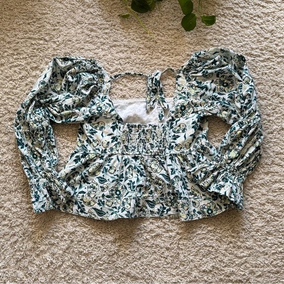 Anthropologie Pilcro Long-Sleeve Babydoll Top Green Motif Large - Picture 5 of 5